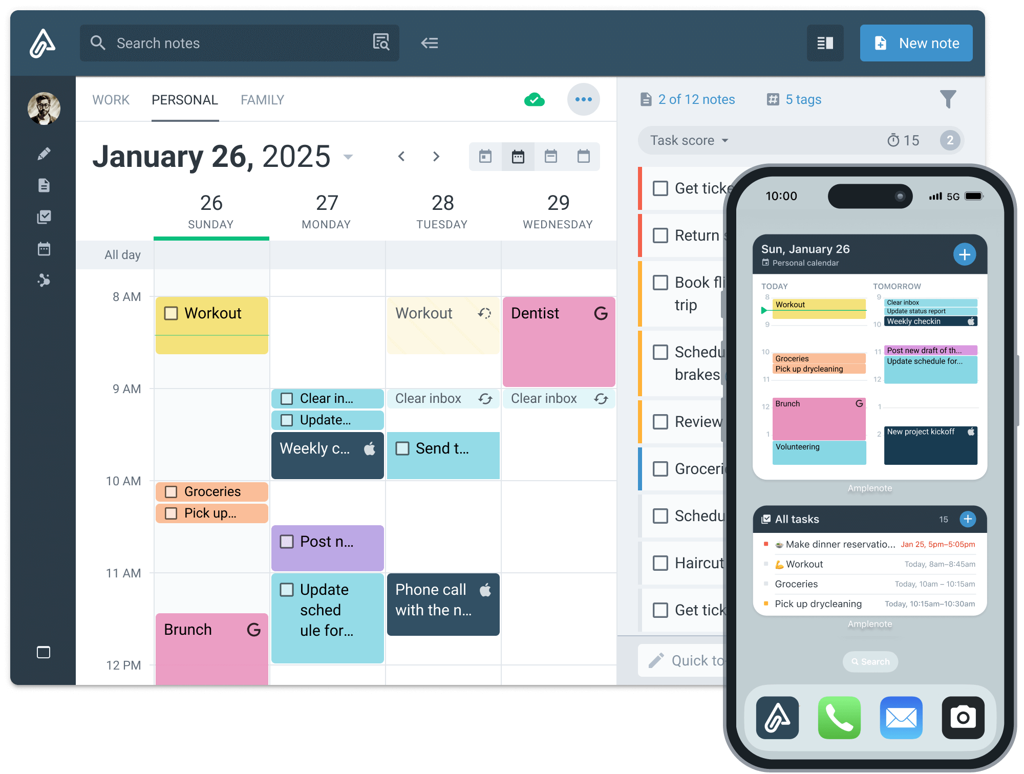 Amplenote calendar view